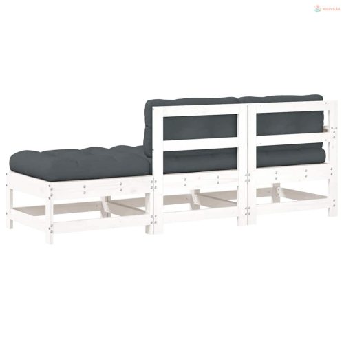 3 részes fehér tömör fa kerti társalgószett párnákkal
