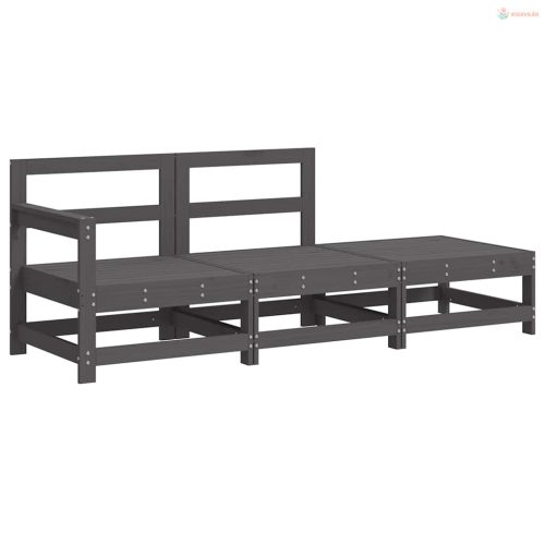 3 részes szürke tömör fa kerti ülőgarnitúra párnával