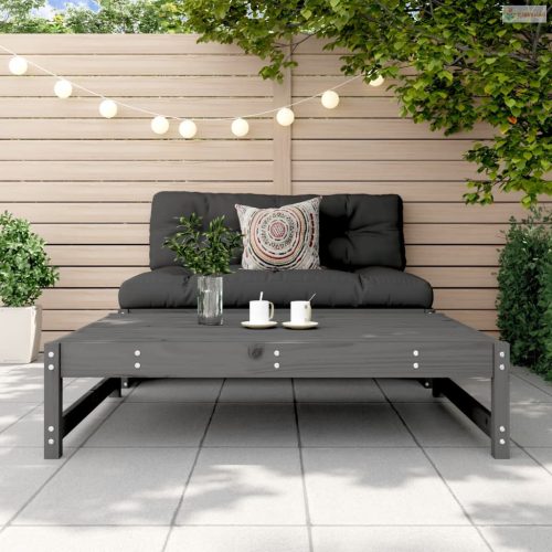 Szürke tömör fenyőfa kerti lábzsámoly párnával 120x80 cm