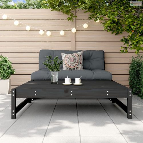 Fekete tömör fenyőfa kerti lábzsámoly párnával 120x80 cm