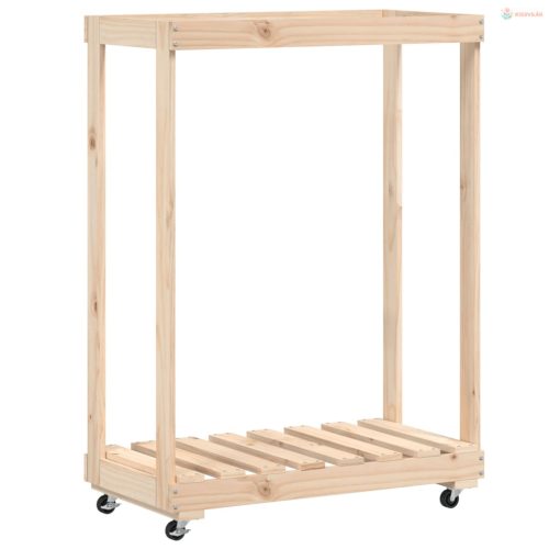 Tömör fenyőfa rönktároló kerekekkel 76,5 x 40 x 108 cm