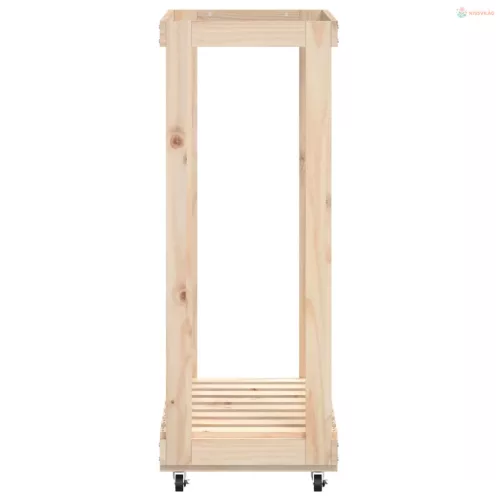 Tömör fenyőfa rönktároló kerekekkel 76,5 x 40 x 108 cm