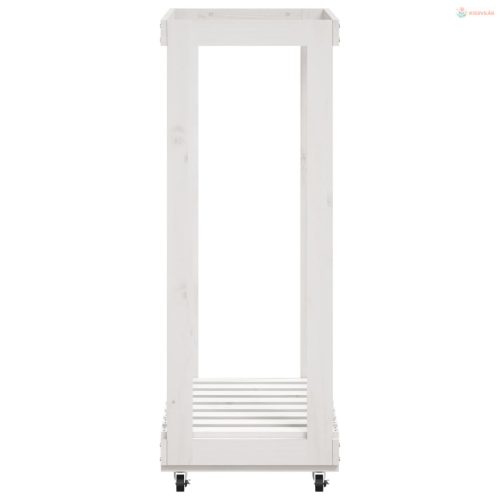 Fehér tömör fenyőfa rönktároló kerekekkel 76,5 x 40 x 108 cm