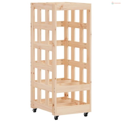 Fehér tömör fenyőfa rönktároló kerekekkel 40x49x110 cm