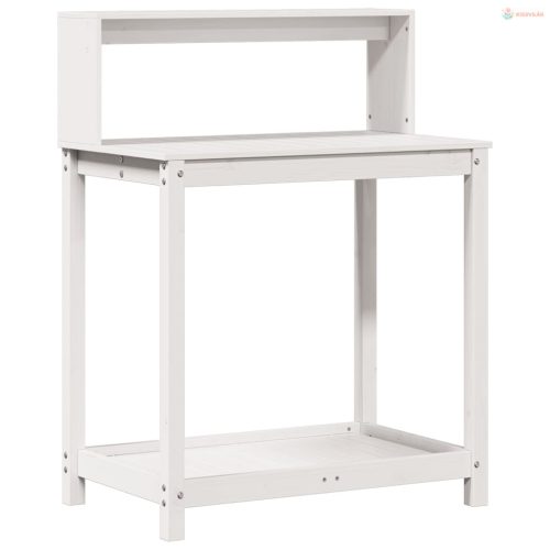 Fehér tömör fenyőfa ültetőasztal polccal 82,5 x 50 x 109,5 cm