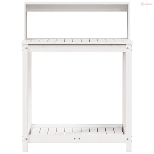 Fehér tömör fenyőfa ültetőasztal polccal 82,5 x 50 x 109,5 cm