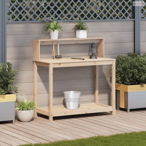 Tömör fenyőfa ültetőasztal polccal 108 x 50 x 109,5 cm