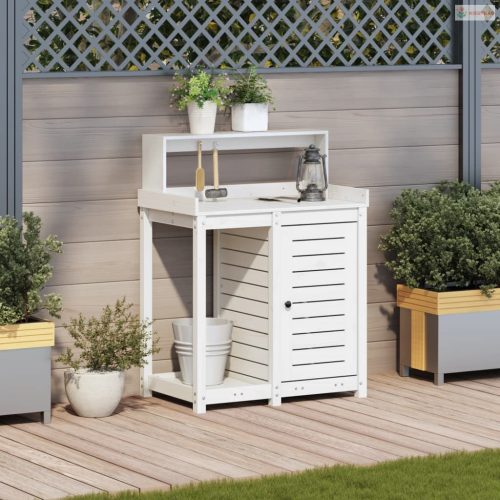 Fehér tömör fenyőfa ültetőasztal polccal 82,5 x 50 x 109,5 cm