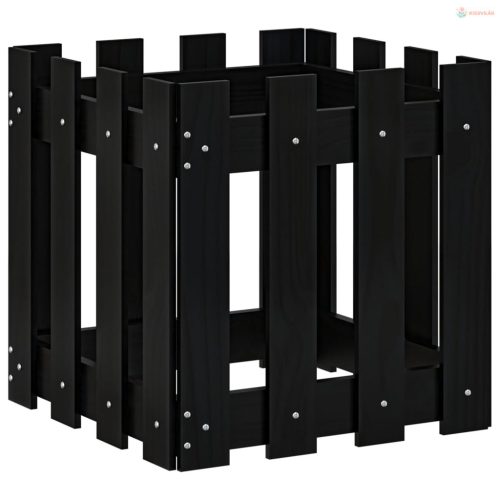 Fekete tömör fenyő növénytartó léces kialakítással 40x40x40 cm