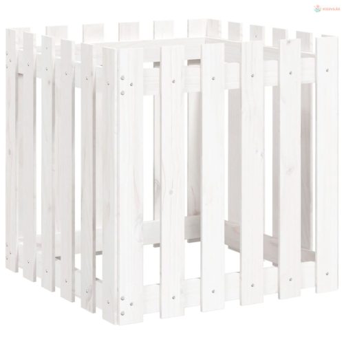 Fehér tömör fenyő növénytartó léces kialakítással 60x60x60 cm