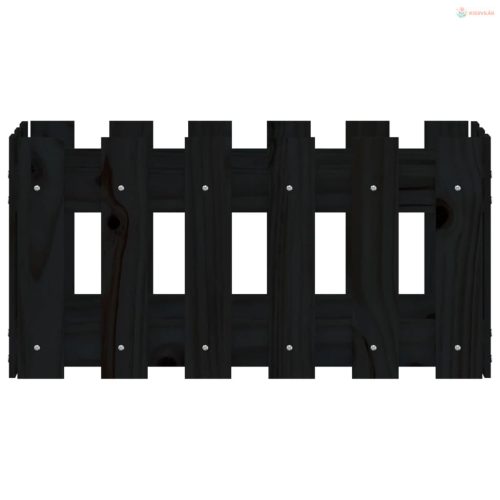 Fekete tömör fenyő növénytartó léces kialakítással 60x30x30 cm