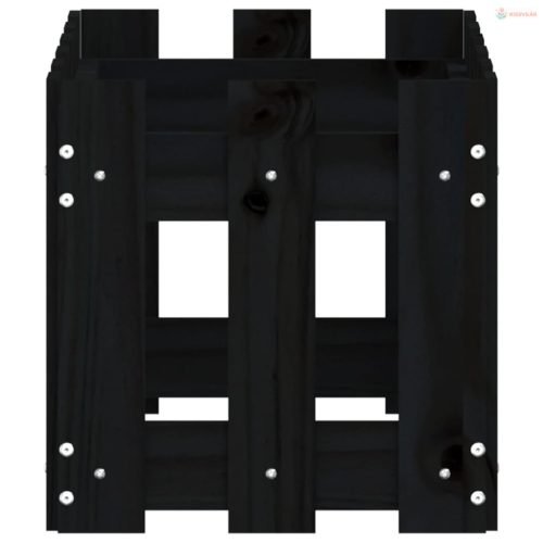 Fekete tömör fenyő növénytartó léces kialakítással 60x30x30 cm