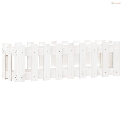 Fehér tömör fenyőfa kerti magaságyás kerítéssel 100x30x30 cm