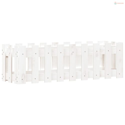 Fehér tömör fenyőfa kerti magaságyás kerítéssel 100x30x30 cm