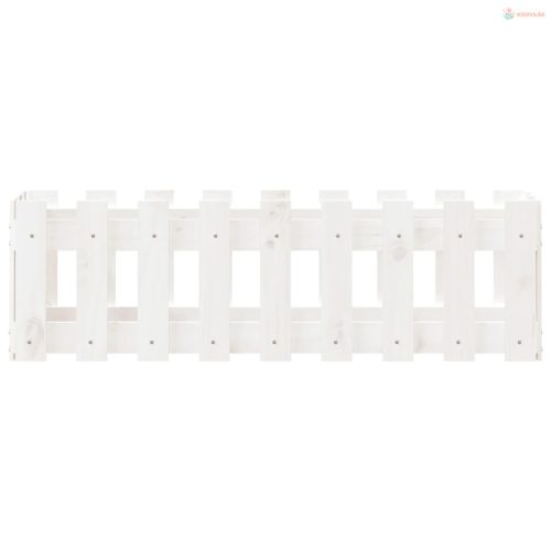 Fehér tömör fenyőfa kerti magaságyás kerítéssel 100x30x30 cm