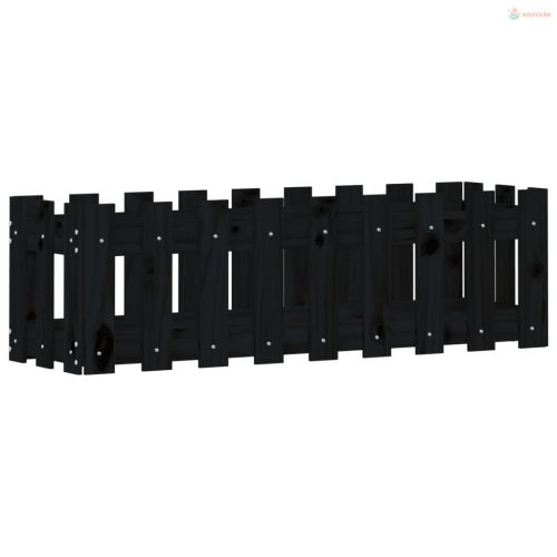 Fekete tömör fenyőfa kerti magaságyás kerítéssel 100x30x30 cm