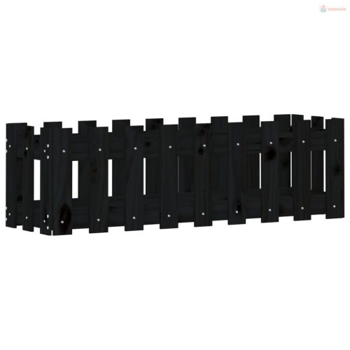 Fekete tömör fenyőfa kerti magaságyás kerítéssel 100x30x30 cm