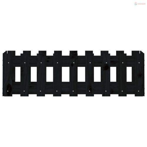 Fekete tömör fenyőfa kerti magaságyás kerítéssel 100x30x30 cm