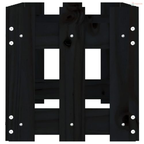 Fekete tömör fenyőfa kerti magaságyás kerítéssel 100x30x30 cm