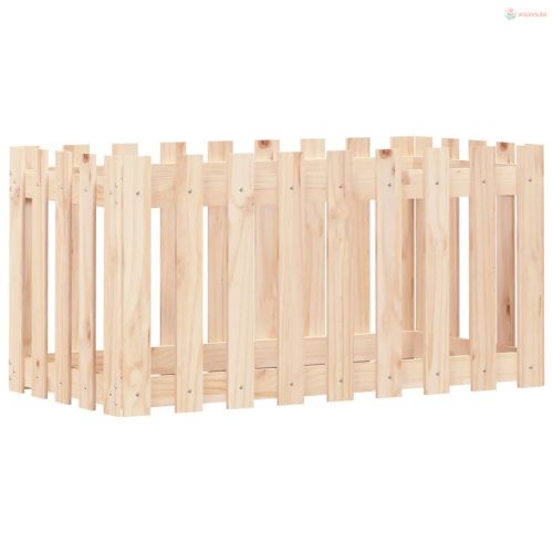 Tömör fenyőfa kerti magaságyás kerítéssel 100x50x50 cm