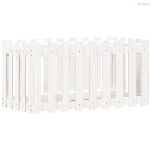 Fehér tömör fenyőfa kerti magaságyás kerítéssel 100x50x50 cm