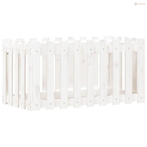 Fehér tömör fenyőfa kerti magaságyás kerítéssel 100x50x50 cm