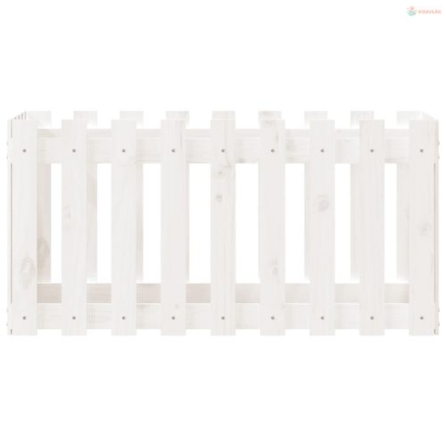 Fehér tömör fenyőfa kerti magaságyás kerítéssel 100x50x50 cm