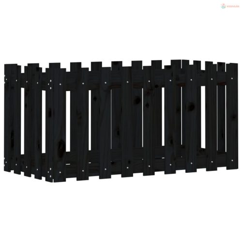 Fekete tömör fenyőfa kerti magaságyás kerítéssel 100x50x50 cm