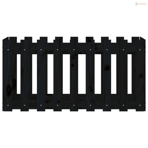 Fekete tömör fenyőfa kerti magaságyás kerítéssel 100x50x50 cm