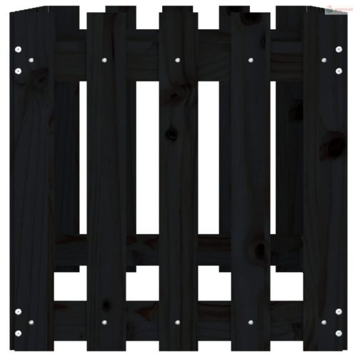 Fekete tömör fenyőfa kerti magaságyás kerítéssel 100x50x50 cm