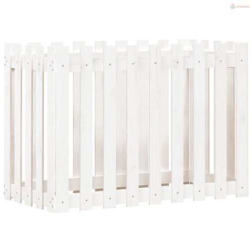 Fehér tömör fenyőfa kerti magaságyás kerítéssel 100x50x70 cm