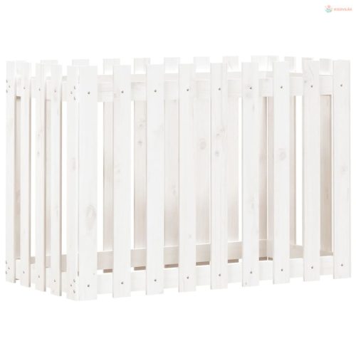 Fehér tömör fenyőfa kerti magaságyás kerítéssel 100x50x70 cm