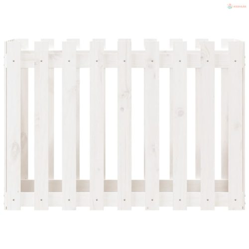 Fehér tömör fenyőfa kerti magaságyás kerítéssel 100x50x70 cm