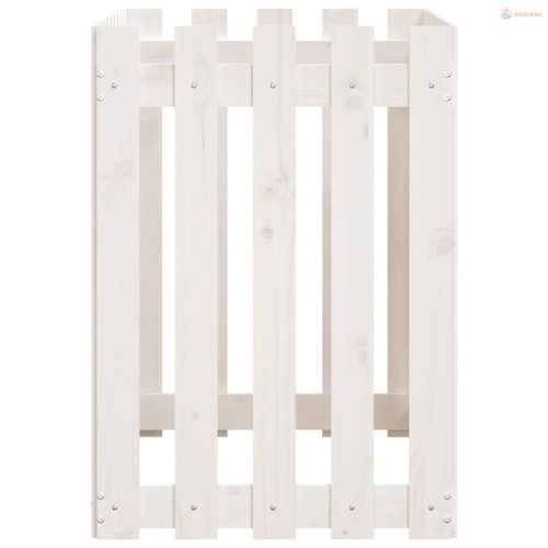 Fehér tömör fenyőfa kerti magaságyás kerítéssel 100x50x70 cm