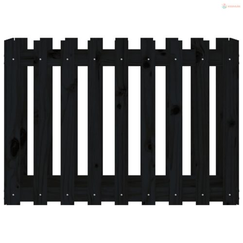 Fekete tömör fenyőfa kerti magaságyás kerítéssel 100x50x70 cm