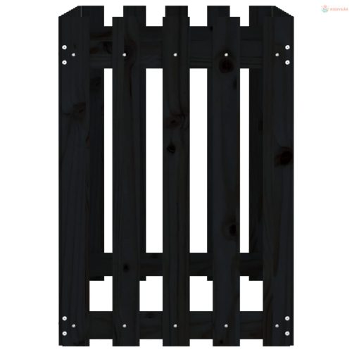 Fekete tömör fenyőfa kerti magaságyás kerítéssel 100x50x70 cm