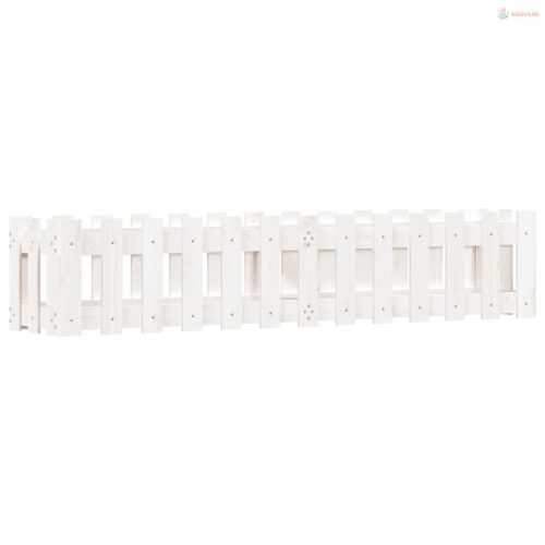 Fehér tömör fenyőfa kerti magaságyás kerítéssel 150x30x30 cm