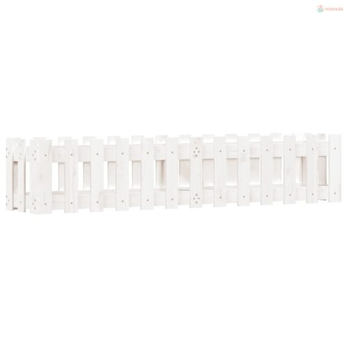 Fehér tömör fenyőfa kerti magaságyás kerítéssel 150x30x30 cm