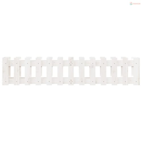 Fehér tömör fenyőfa kerti magaságyás kerítéssel 150x30x30 cm