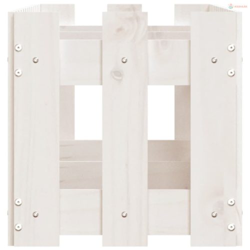 Fehér tömör fenyőfa kerti magaságyás kerítéssel 150x30x30 cm