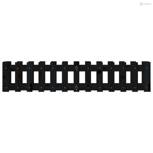 Fekete tömör fenyőfa kerti magaságyás kerítéssel 150x30x30 cm