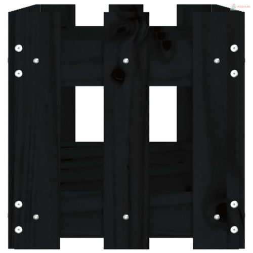 Fekete tömör fenyőfa kerti magaságyás kerítéssel 150x30x30 cm