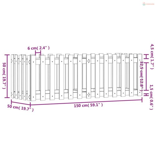 Tömör fenyőfa kerti magaságyás kerítéssel 150x50x50 cm