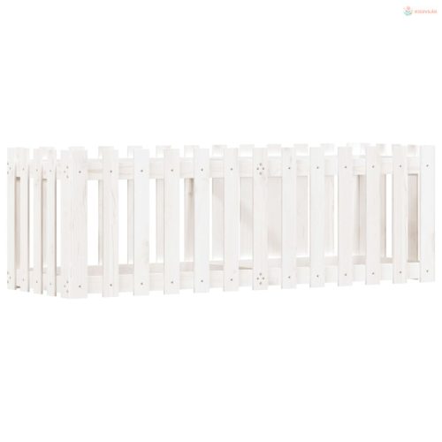 Fehér tömör fenyőfa kerti magaságyás kerítéssel 150x50x50 cm
