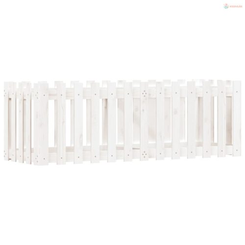 Fehér tömör fenyőfa kerti magaságyás kerítéssel 150x50x50 cm