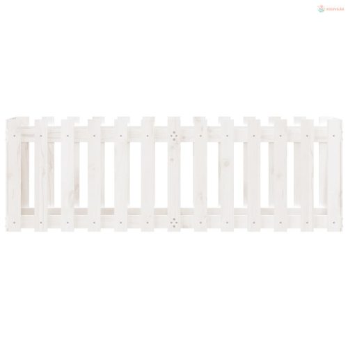 Fehér tömör fenyőfa kerti magaságyás kerítéssel 150x50x50 cm