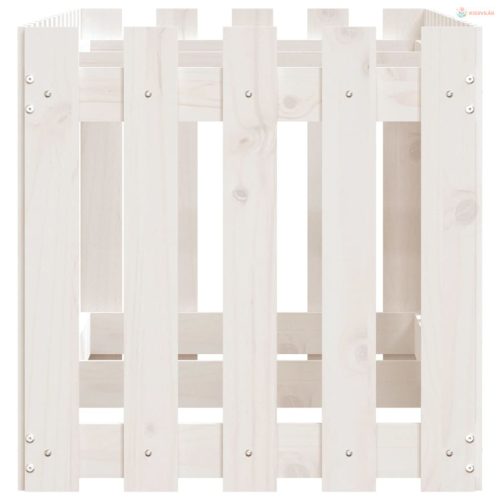 Fehér tömör fenyőfa kerti magaságyás kerítéssel 150x50x50 cm