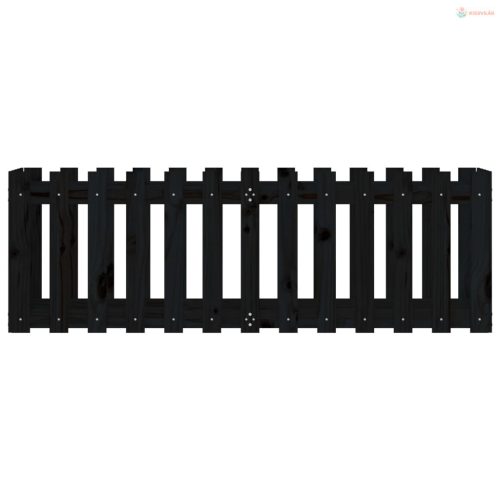 Fekete tömör fenyőfa kerti magaságyás kerítéssel 150x50x50 cm