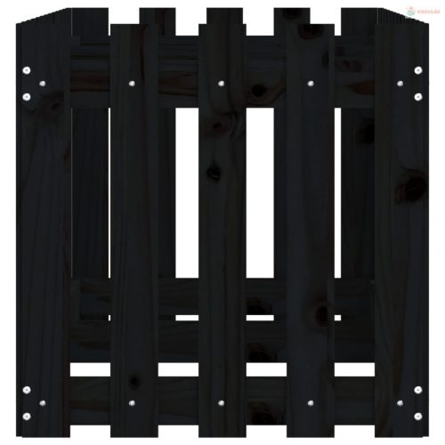 Fekete tömör fenyőfa kerti magaságyás kerítéssel 150x50x50 cm