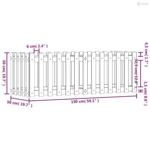 Fekete tömör fenyőfa kerti magaságyás kerítéssel 150x50x50 cm